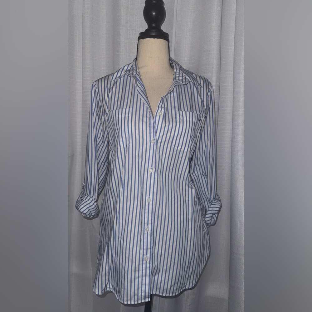 Tommy Hilfiger Blue & White Striped Button-Down Shirt – Size S